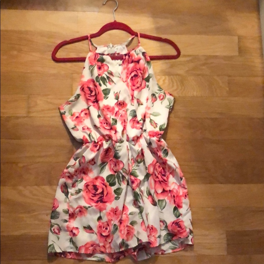 Pink & White Floral Romper